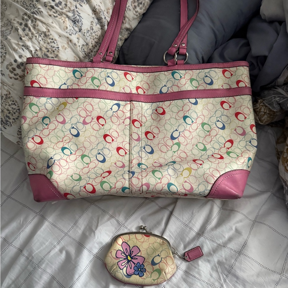 Coach Pink Diaper Bag and coin purse